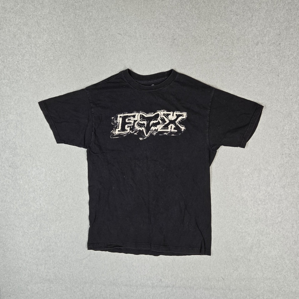 Fox Racing Men Shirt M Black Graphic Big Center Logo Short Sleeve